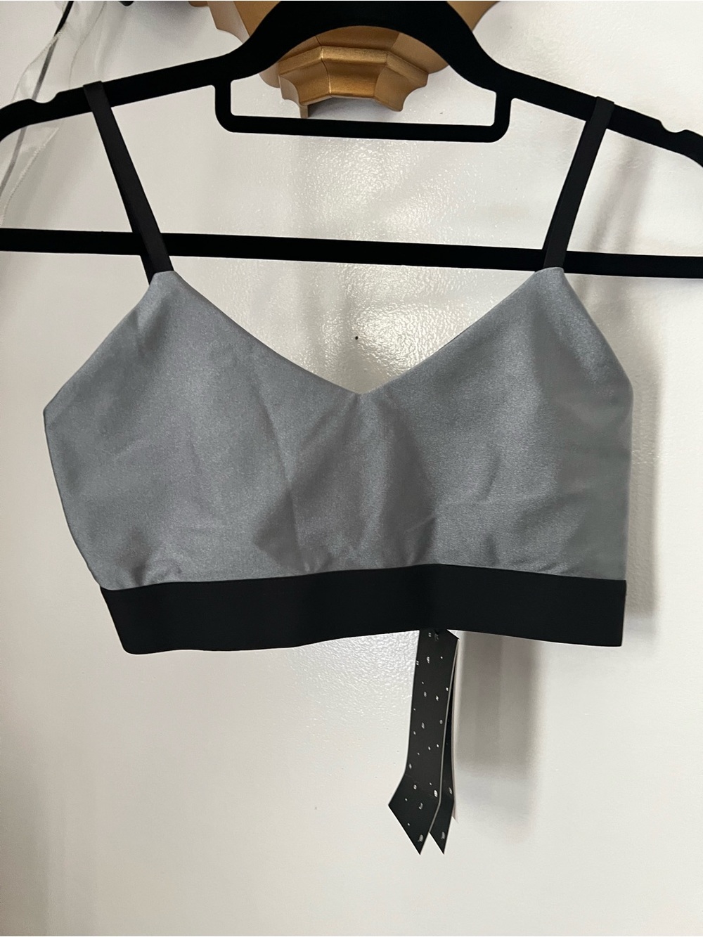 Terez Silver Crop Bralette with Black Elastic Band